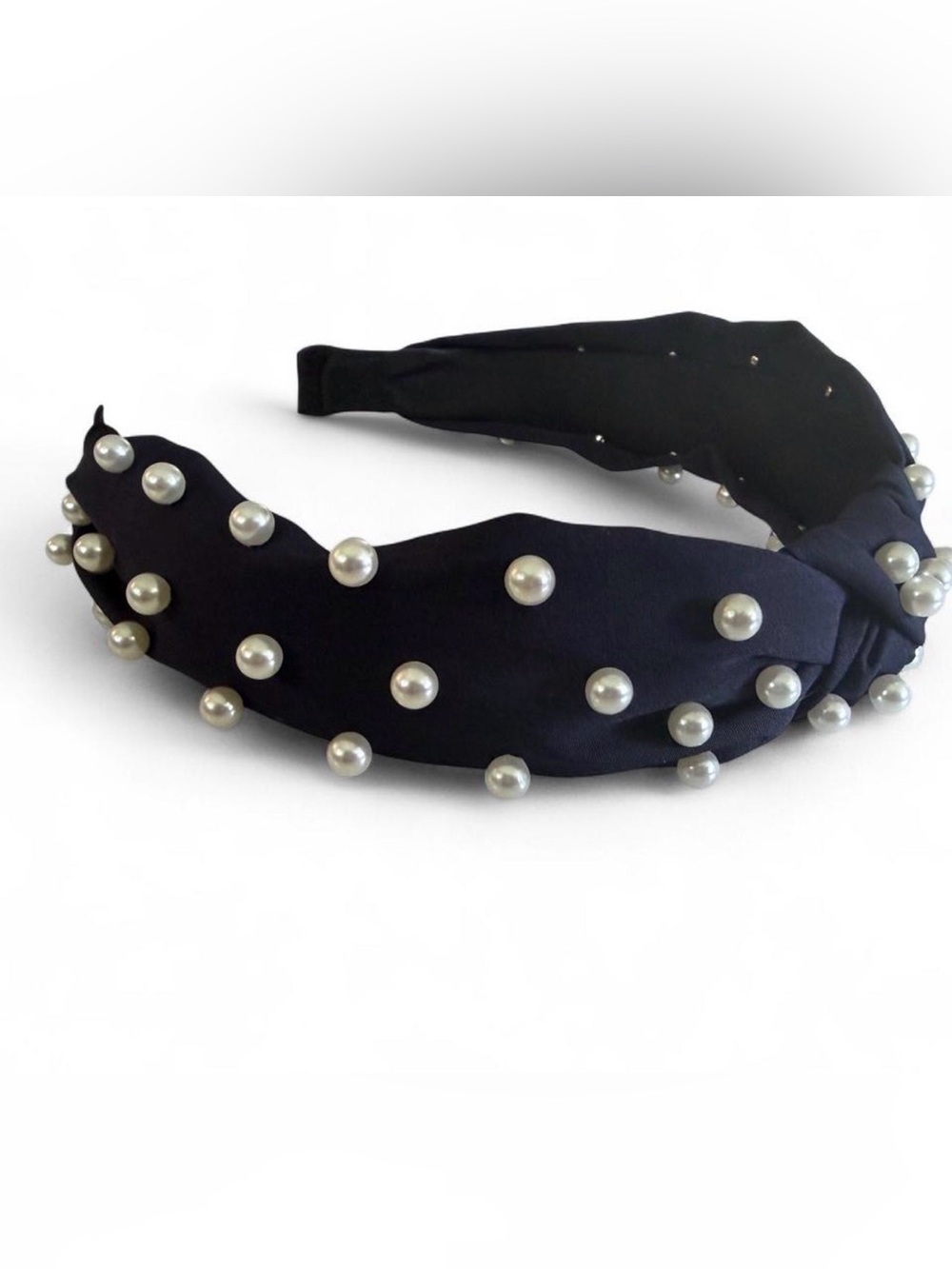 🛍️3/$15 Pearl-Embellished Knotted Headband navy blue new